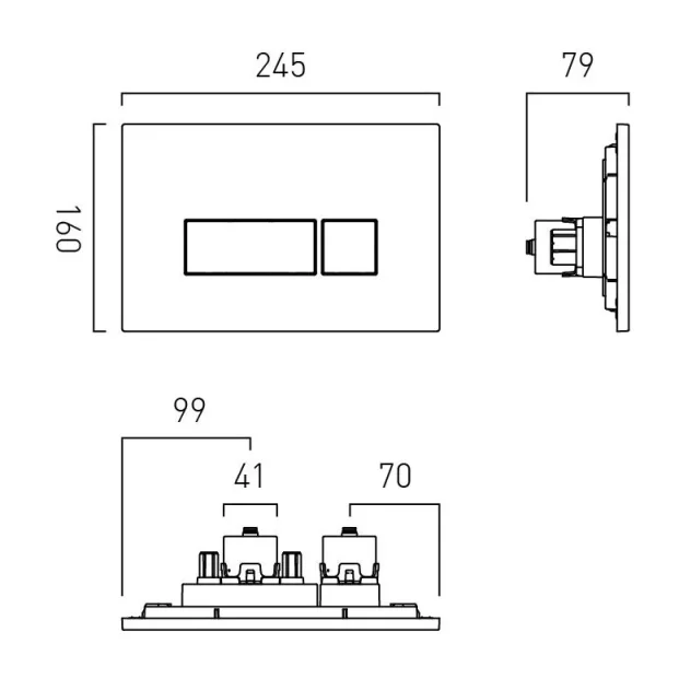 Vado Individual Square Button Flush Plate Brushed Bronze technical drawing - Image 2