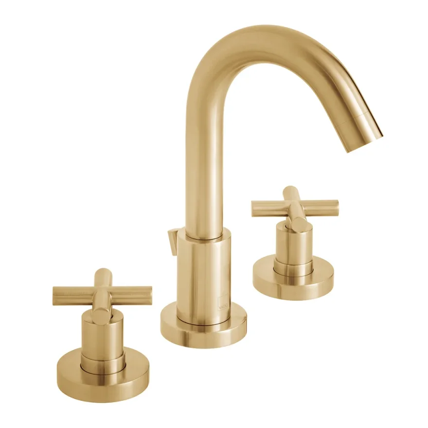 Vado Individual Elements 3 Hole Deck Mounted Basin Mixer With Pop-up Waste Brushed Gold product image - Image 1