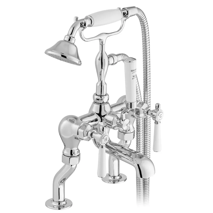 Booth & Co. Deck Mounted Bath Shower Mixer With Shower Kit Chrome & White product image - Image 1