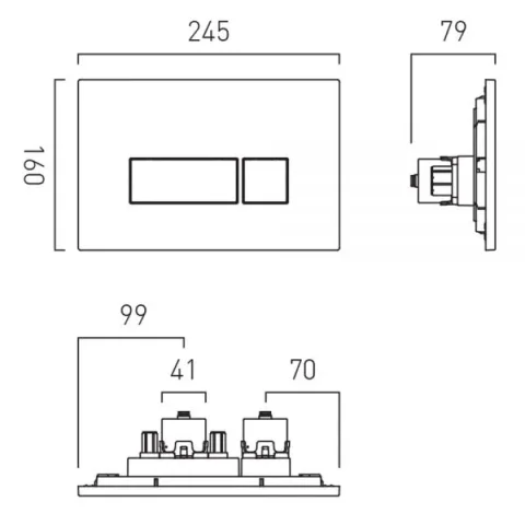 Vado Individual Square Button Flush Plate Brushed Nickel technical drawing - Image 2