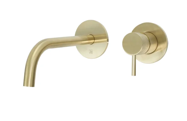Just Taps Vos Single Lever Wall Mounted Basin Mixer With Designer Handle Brushed Brass
