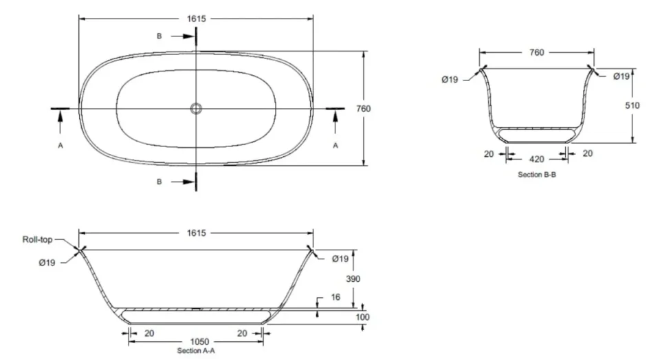 Bc Designs Omnia Bath 1615 X 760 (no Waste) Satin Rose detail view - Image 2