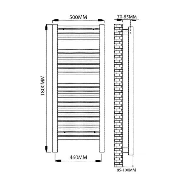 Reina Diva 500 X 1800 Towel Radiator White Flat technical drawing - Image 4