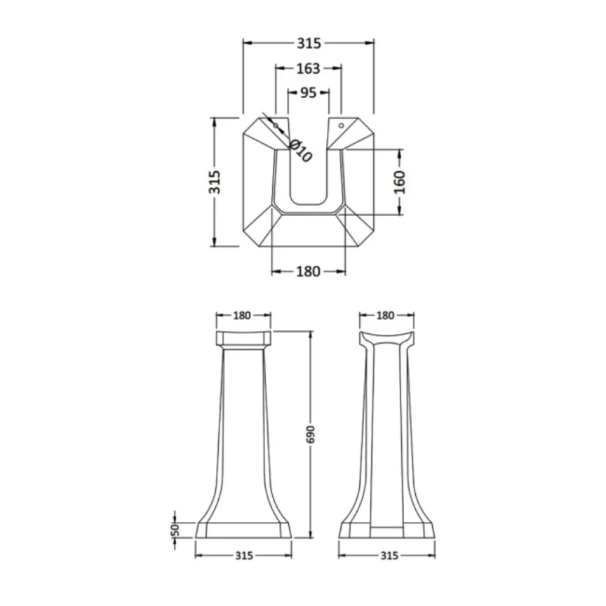 Bc Designs Victrion Pedestal (640mm Basin) White detail view - Image 4