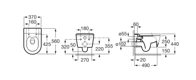 Roca Inspira Round Soft Close Seat - White technical drawing - Image 2