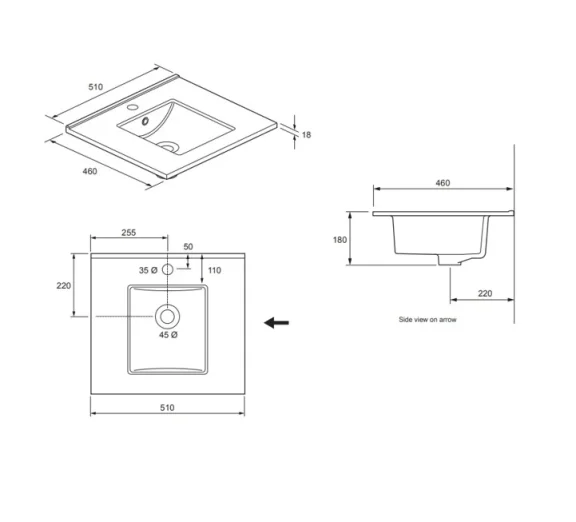 Crosswater Glide Ii Basin Ceramic 500 With Overflow White detail view - Image 3