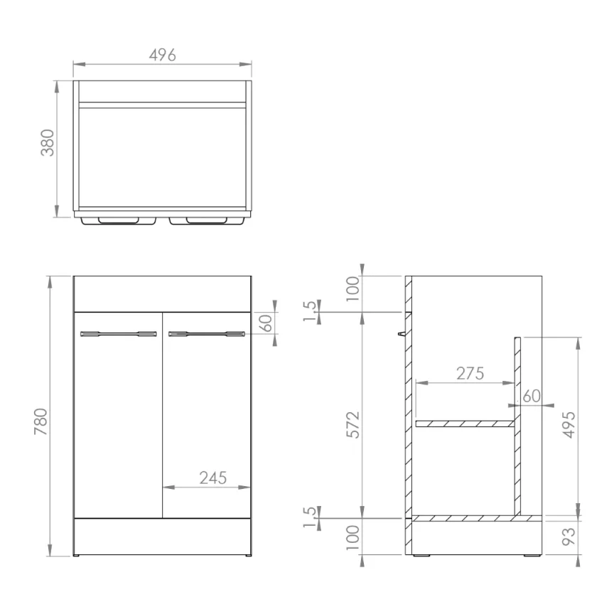 Saneux Austen 50cm 2 Door Floor Standing Unit - Gloss White detail view - Image 2