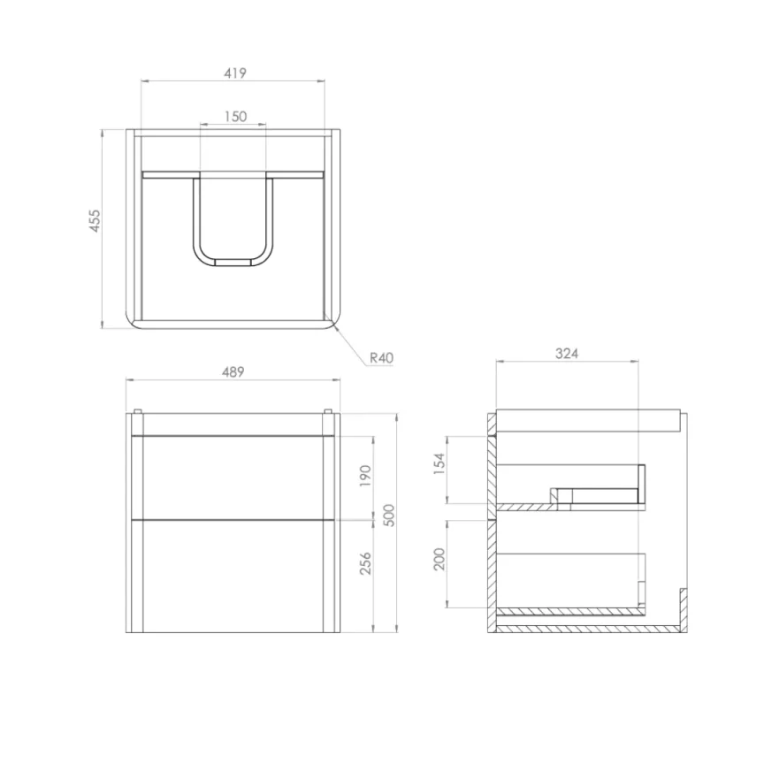 Saneux Hyde 50cm 2 Drawer Wall Mounted Unit - Matte Fiord detail view - Image 2