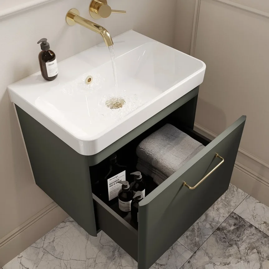 Saneux Hyde 55cm 1 Drawer Wall Mounted Unit - Matte Sage detail view - Image 2