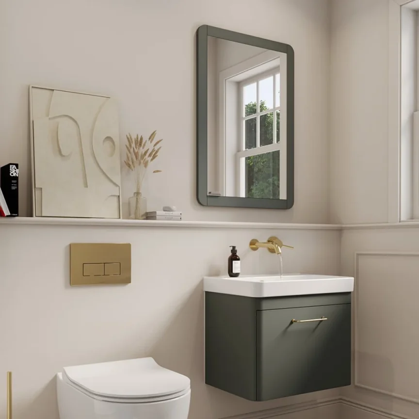 Saneux Hyde 55cm 1 Drawer Wall Mounted Unit - Matte Sage detail view - Image 5