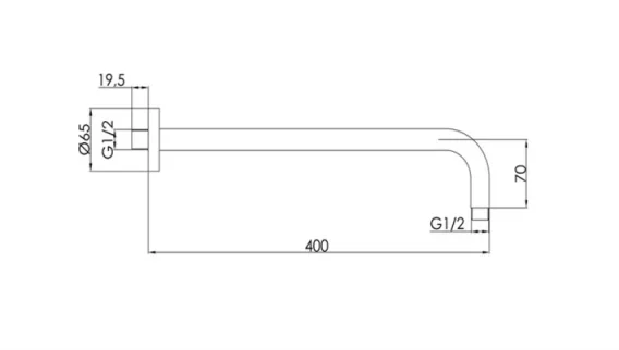 Just Taps Vos Shower Arm 400M Brushed Black technical drawing - Image 2