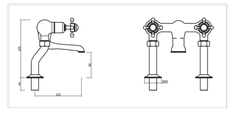 Crosswater Belgravia Crosshead Bath Filler Deck Mounted Chrome technical drawing - Image 2