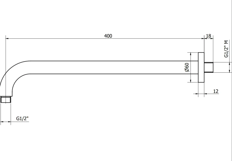 Crosswater Union 400mm Shower Arm Brushed Black Chrome technical drawing - Image 2