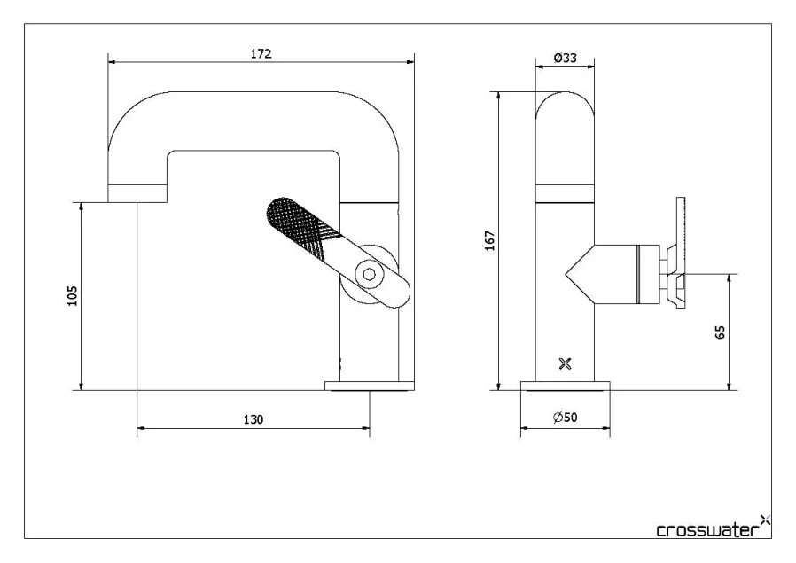 Crosswater Union Basin Mono Brushed Brass technical drawing - Image 3