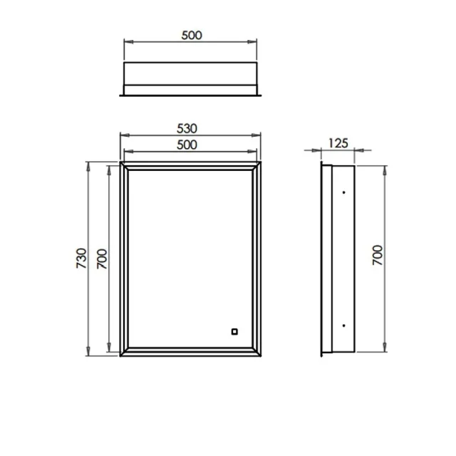 Hib Vanquish 50 Recessed Cabinet W53 X H73 X D12.5cm technical drawing - Image 3