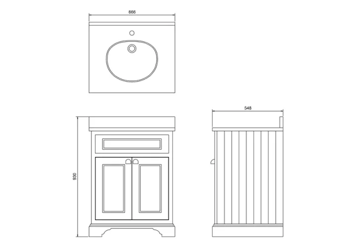 Burlington Freestanding Basin Unit With Doors Grey technical drawing - Image 2