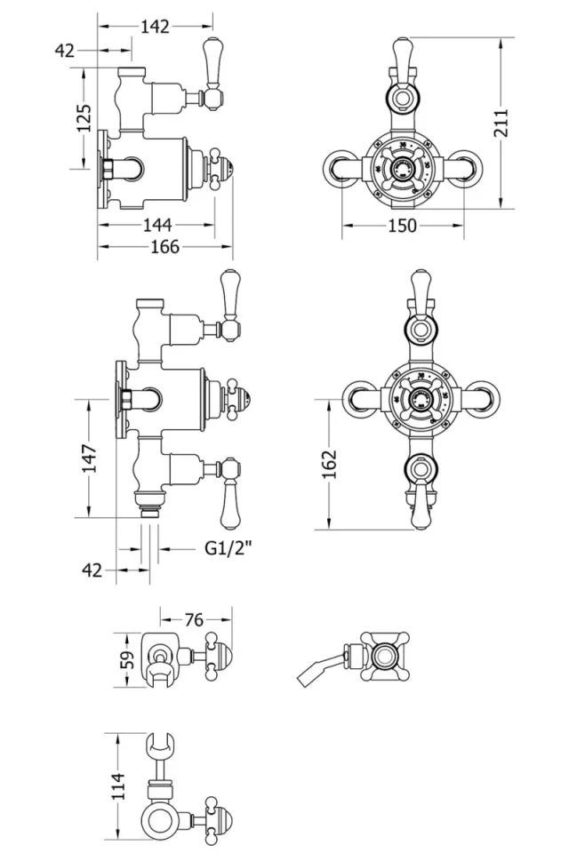 Crosswater Belgravia Thermo Shower Valve With 8" Fixed Head Chrome technical drawing - Image 4