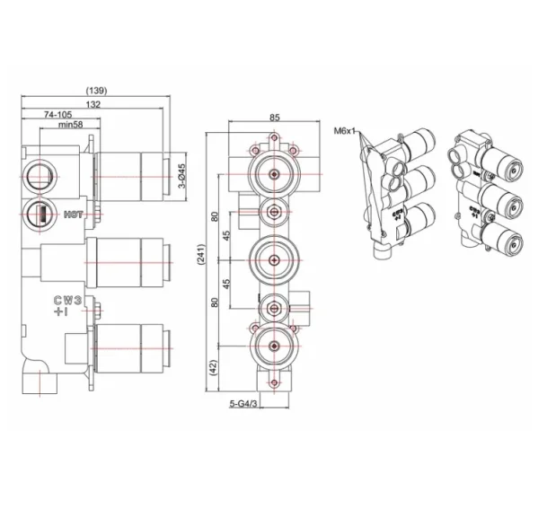 Crosswater 3 Way Diverter Valve Body With Chrome Collar detail view - Image 3