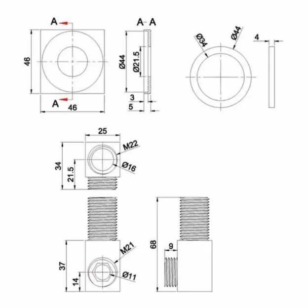 Crosswater Wall Outlet Square Chrome technical drawing - Image 3