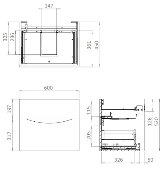 Crosswater Glide Ii 2 Drawer Basin Unit 600 Matt Black detail view - Image 9