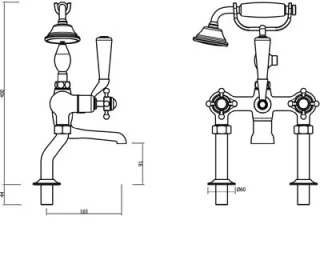 Crosswater Belgravia Traditional Floor Standing Bath Filler Tap Legs Nickel technical drawing - Image 3