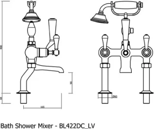 Crosswater Belgravia Crosshead Bath Shower Mixer Deck Mounted Chrome technical drawing - Image 2