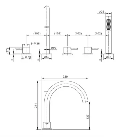 Crosswater Mpro Bath 5 Hole Set Deck Mounted Chrome detail view - Image 3