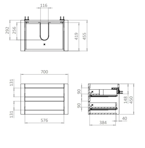 Crosswater Canvass Basin Unit 700 Sage Green detail view - Image 8