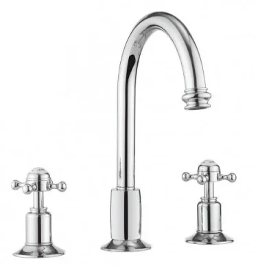 Crosswater Belgravia Crosshead 3 Tap Hole Basin Tall Mixer With Waste Deck Mounted Chrome detail view - Image 2