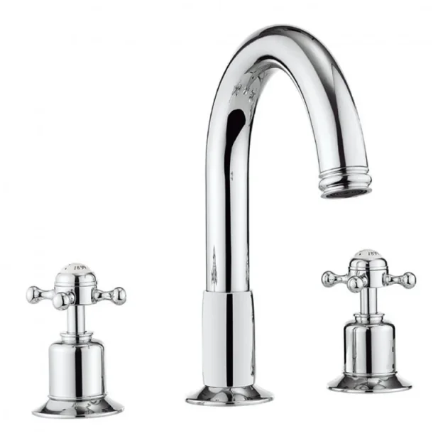 Crosswater Belgravia Crosshead 3 Tap Hole Basin Tall Mixer With Waste Deck Mounted Chrome product image - Image 1