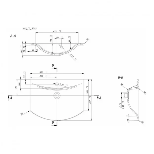 Crosswater Svelte Basin Unit 600 American Walnut technical drawing - Image 2