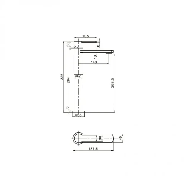Crosswater Wisp Basin Tall Monobloc No Pop-up-waste Deck Mounted Chrome technical drawing - Image 3