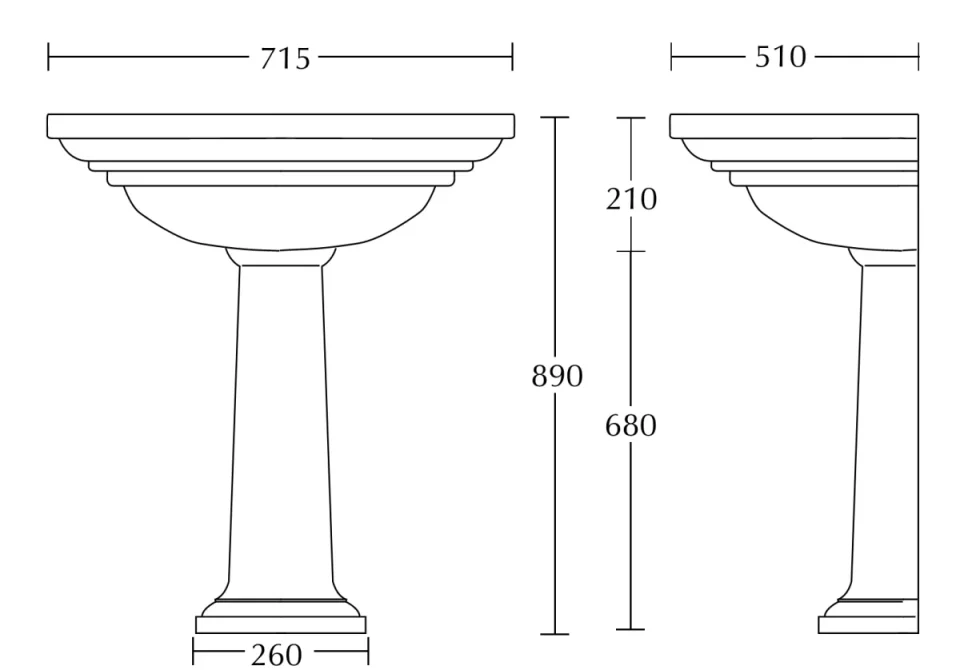 Imperial Carlyon Large Basin 1t 720 White technical drawing - Image 2