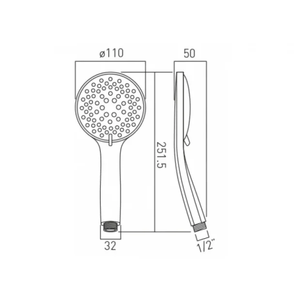 Vado Atmosphere 110mm Round Air-injected 5 Function Rub Clean Shower Handset Chrome technical drawing - Image 2