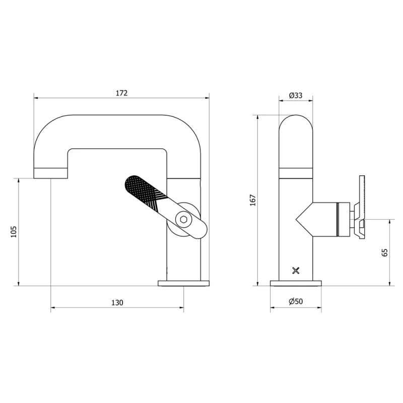 Crosswater Union Basin Mono Matt Black technical drawing - Image 2