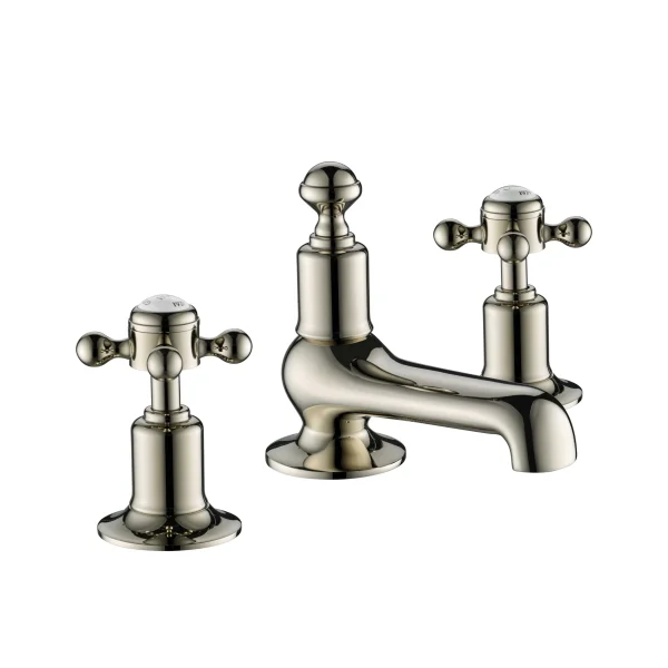 Just Taps Grosvenor Cross 3 Hole Deck Mounted Basin Mixer Nickel