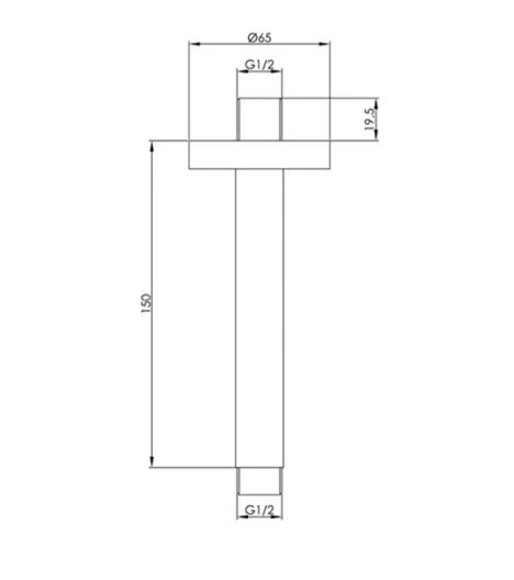 Just Taps Vos Ceiling Arm 150mmmatt Black technical drawing - Image 2