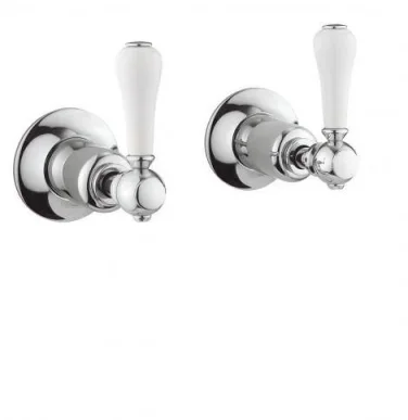 Crosswater Belgravia Lever Wall Stop Taps Chrome White Lever detail view - Image 2