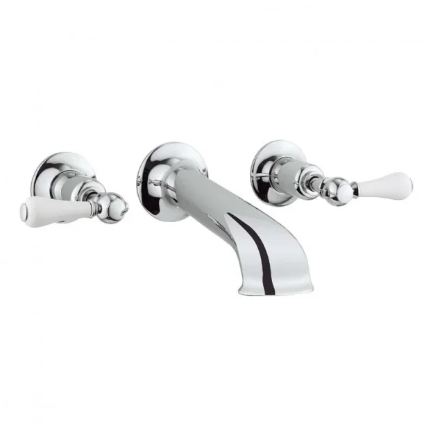 Crosswater Belgravia Lever Wall Stop Taps Chrome White Lever product image - Image 1