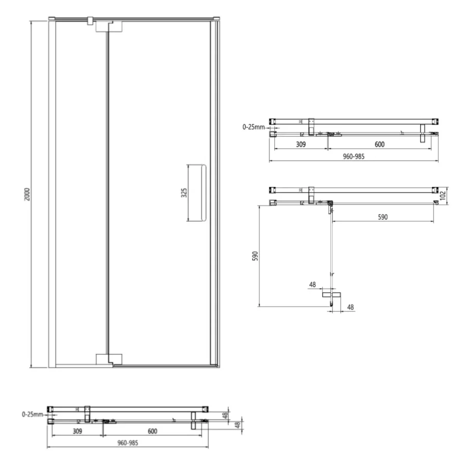 Crosswater Optix Pivot Door Inline 1000 Brushed Brass detail view - Image 3