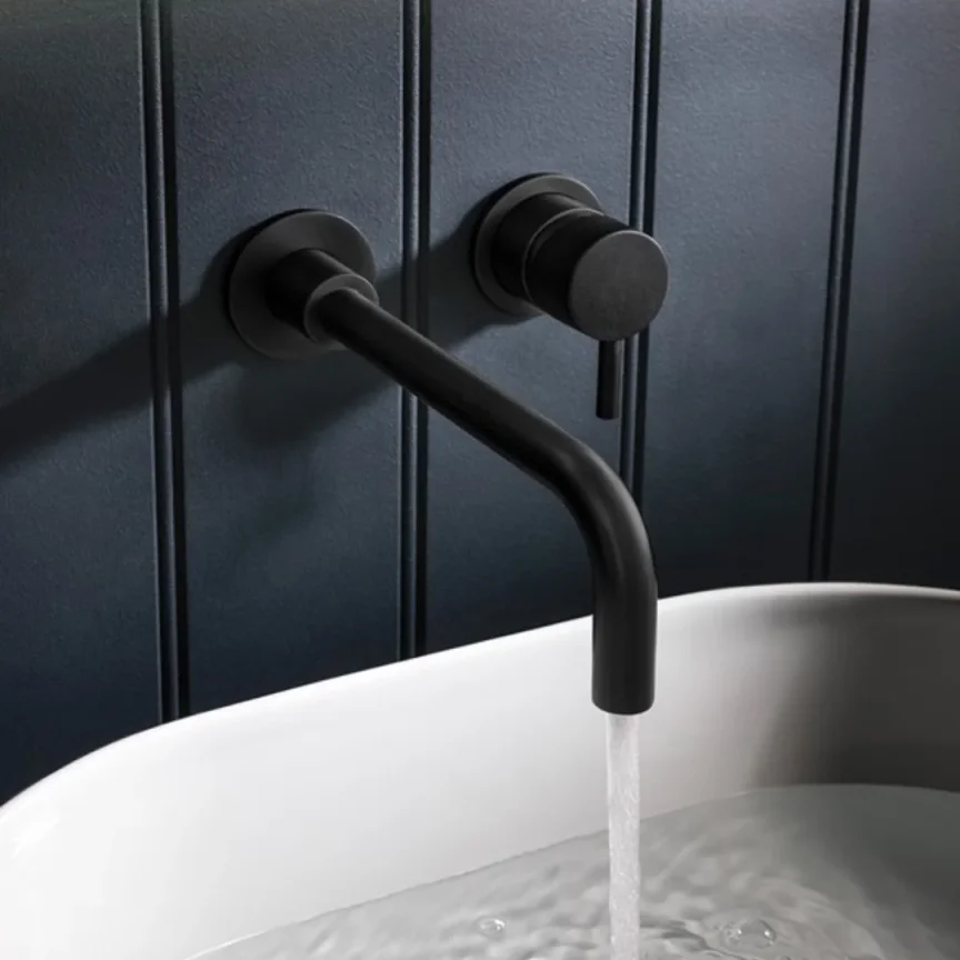 Crosswater Mpro Basin 2 Hole Set Wall Mounted Matt Black detail view - Image 3