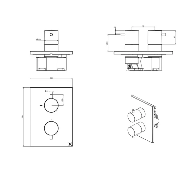 Crosswater Crossbox Mpro 1 Outlet Trim & Levers Matt Black detail view - Image 5