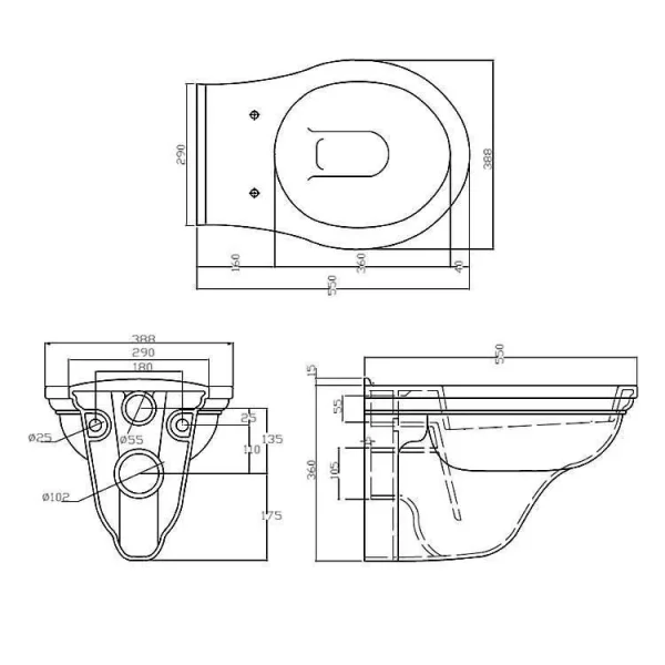Imperial Carylon Wall-hung Closet White technical drawing - Image 4