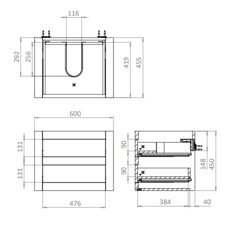 Crosswater Canvass Basin Unit 600 Sage Green detail view - Image 8