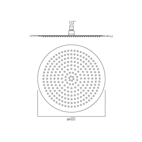 Vado Aquablade Single Function Easy Clean Slim Line Round Shower Head, 400mm (16") Chrome technical drawing - Image 3