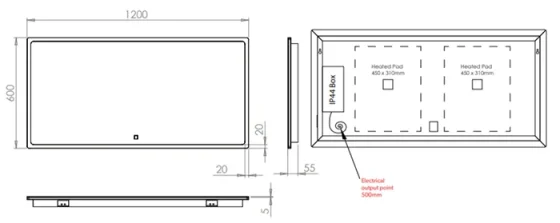 Hib Vega 120 Mirror With Chargng Socket H60 X W120 X D5.5cm technical drawing - Image 2