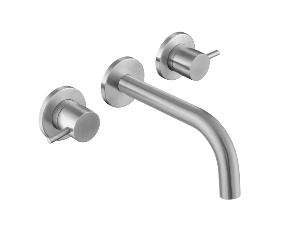 Just Taps Inox 3 Hole Wall Mounted Basin Mixer Brushed Stainless Steel product image - Image 1