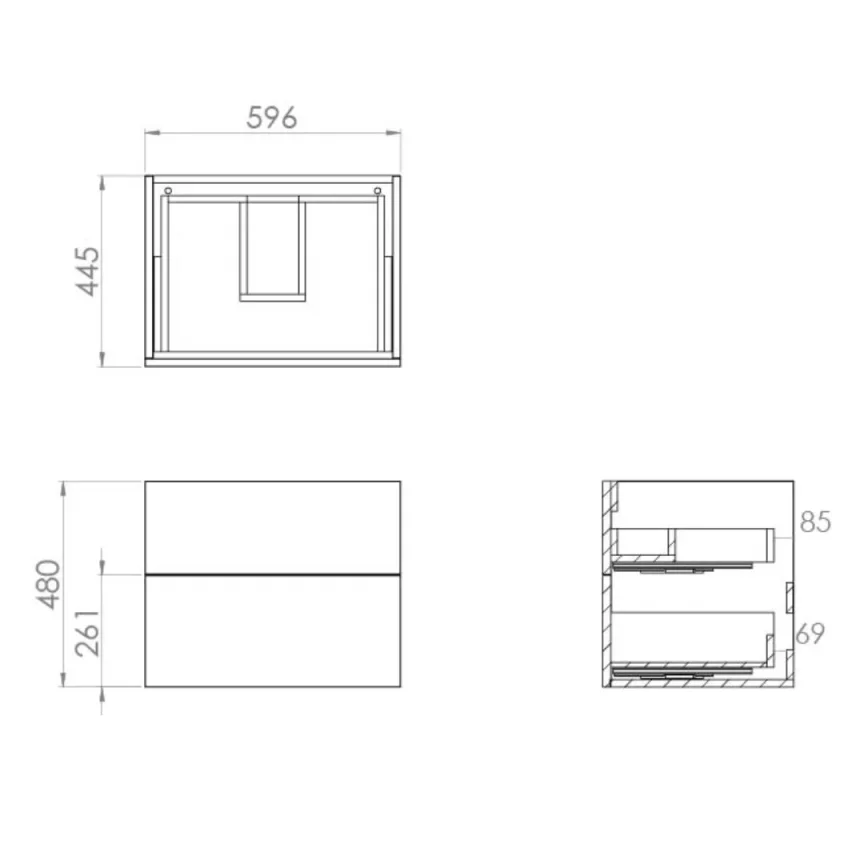 Saneux Austen 60cm 2 Drawer Wall Mounted Unit - Matte White detail view - Image 2