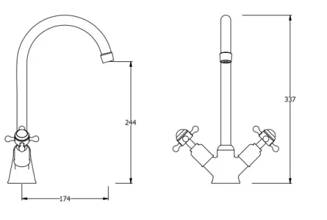 Crosswater Belgravia Cruciform Kitchen Mixer Deck Mounted Chrome technical drawing - Image 2