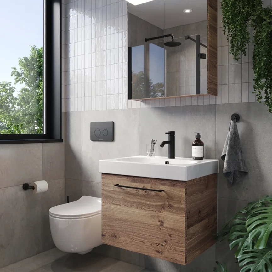 Saneux Austen 60cm 1 Drawer Wall Mounted Unit - English Oak detail view - Image 2